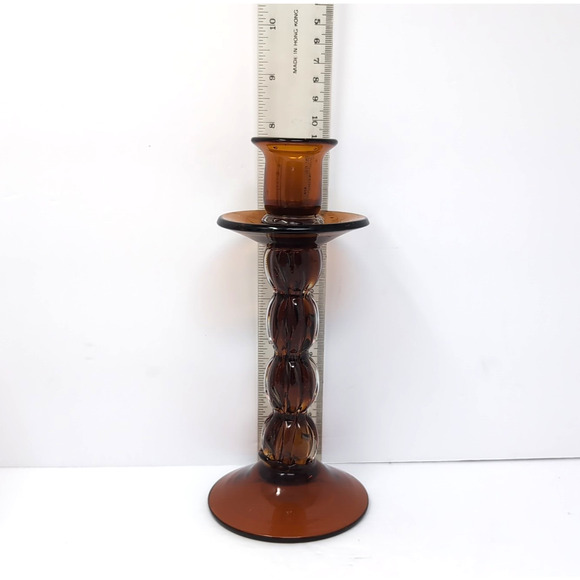 VTG Bombay Company Candlestick Trio Amber Brown Glass 3 Candle Holders 1 FLAWED - Picture 7 of 10